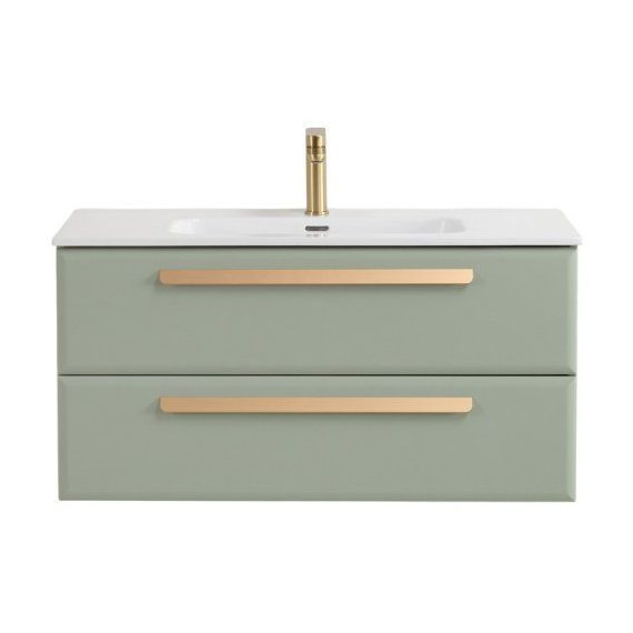 Тумба подвесная с раковиной Cezares ECO-CER-N-1200-2C-SO-VDO-P 120 см (раковина CZR-8073-120-1-2) светло-зелёный матовый - фото 