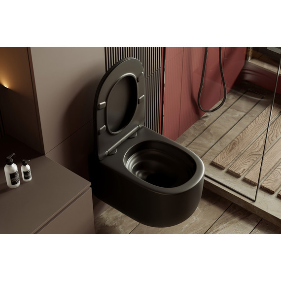 Унитаз подвесной безободковый Abber Bequem AC1104TMB с тонкой крышкой микролифт (система смыва Торнадо) чёрный матовый - фото 8