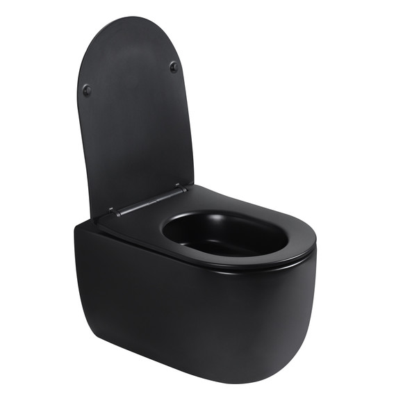 Унитаз подвесной безободковый Abber Bequem AC1104TMB с тонкой крышкой микролифт (система смыва Торнадо) чёрный матовый - фото 4