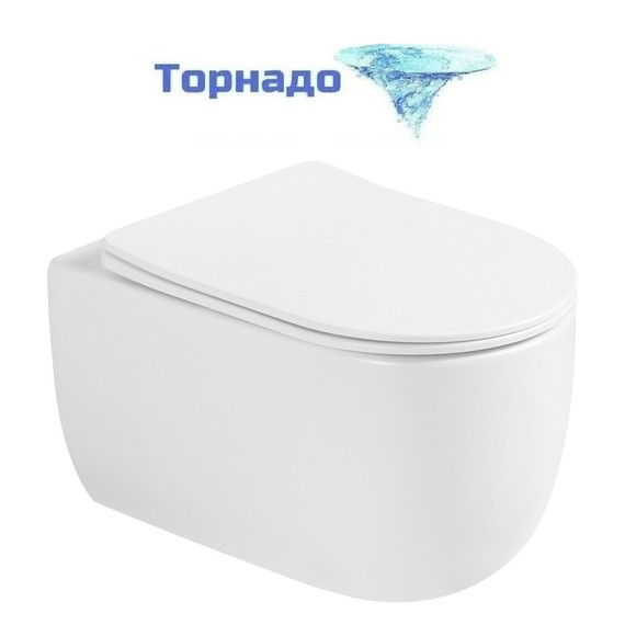 Унитаз подвесной безободковый Abber Bequem AC1104TMW с тонкой крышкой микролифт (система смыва Торнадо) белый матовый - фото 