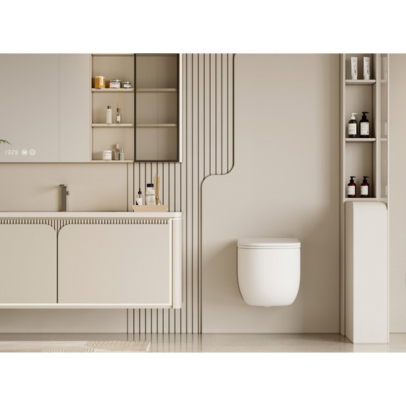 Унитаз подвесной безободковый Abber Bequem AC1104TMW с тонкой крышкой микролифт (система смыва Торнадо) белый матовый - фото 10