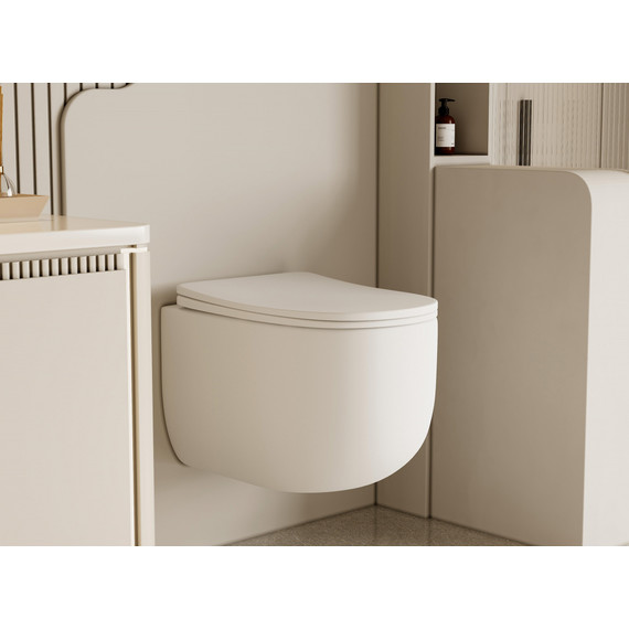 Унитаз подвесной безободковый Abber Bequem AC1104TMW с тонкой крышкой микролифт (система смыва Торнадо) белый матовый - фото 7