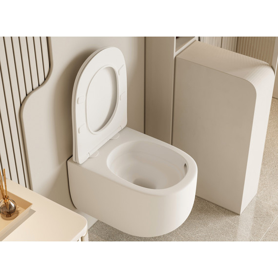 Унитаз подвесной безободковый Abber Bequem AC1104TMW с тонкой крышкой микролифт (система смыва Торнадо) белый матовый - фото 8