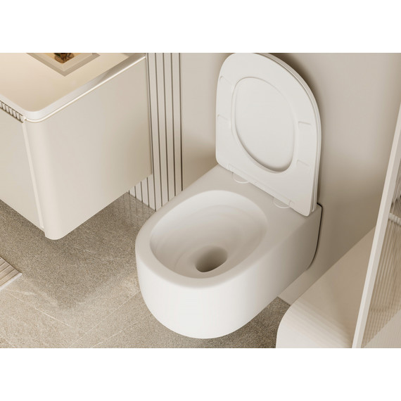 Унитаз подвесной безободковый Abber Bequem AC1104TMW с тонкой крышкой микролифт (система смыва Торнадо) белый матовый - фото 9