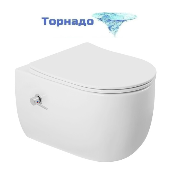 Унитаз-биде подвесной безободковый ABBER Bequem AC1104TNS с тонкой крышкой микролифт (система смыва Торнадо) - фото 