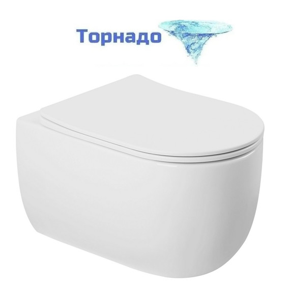 Унитаз подвесной безободковый Abber Bequem AC1104TN с тонкой крышкой микролифт (система смыва Торнадо) - фото 