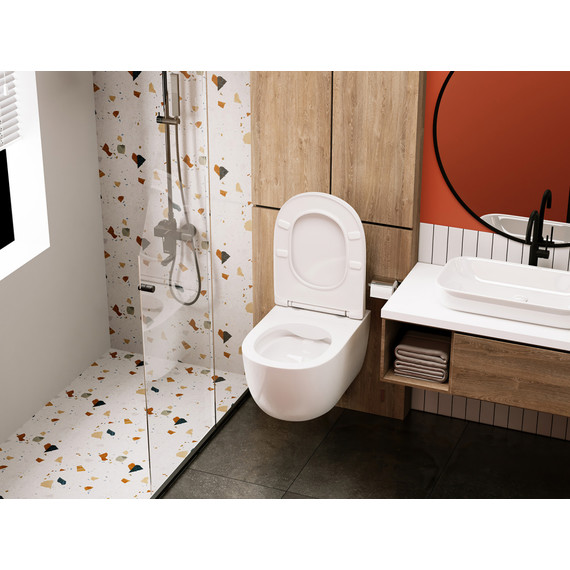 Унитаз подвесной безободковый Abber Bequem AC1104 с тонкой крышкой микролифт - фото 3