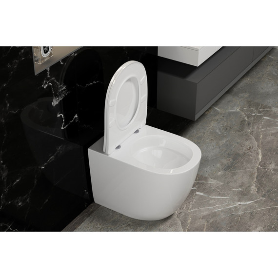 Унитаз приставной безободковый Abber Bequem AC1111T с тонкой крышкой микролифт (система смыва Торнадо) - фото 12