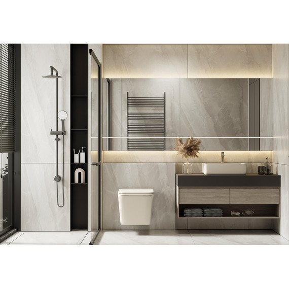 Унитаз подвесной безободковый Abber Rechteck AC1201MBE с тонкой крышкой микролифт, светло-бежевый матовый - фото 8