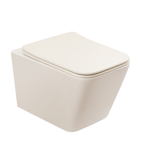 Унитаз подвесной безободковый Abber Rechteck AC1201MBE с тонкой крышкой микролифт, светло-бежевый матовый - фото 