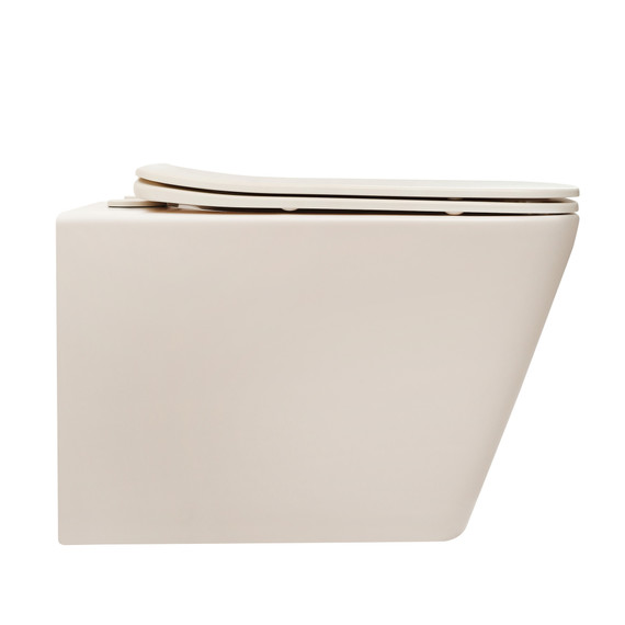 Унитаз подвесной безободковый Abber Rechteck AC1201MBE с тонкой крышкой микролифт, светло-бежевый матовый - фото 2