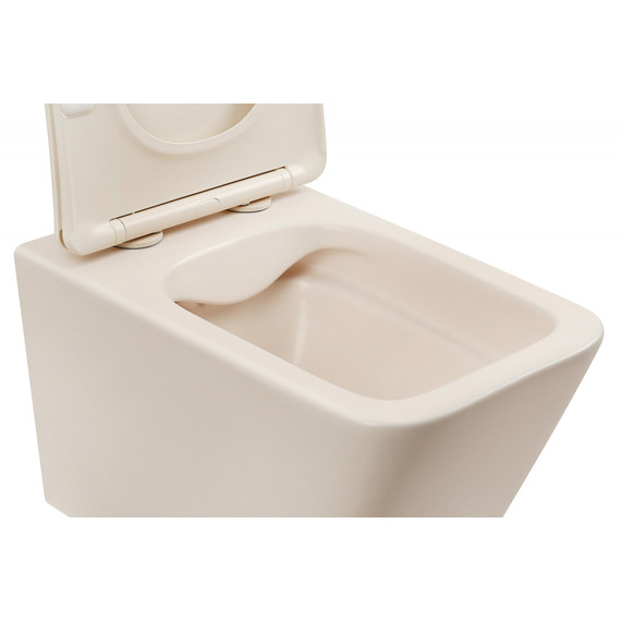 Унитаз подвесной безободковый Abber Rechteck AC1201MBE с тонкой крышкой микролифт, светло-бежевый матовый - фото 5