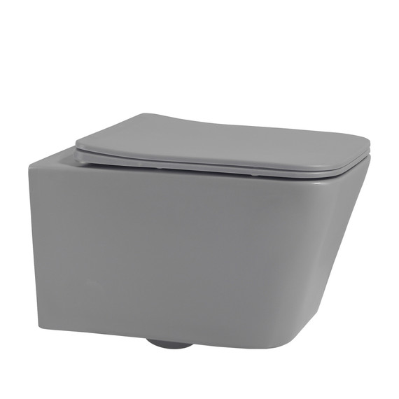 Унитаз подвесной безободковый Abber Rechteck AC1201MG с тонкой крышкой микролифт, серый матовый - фото 