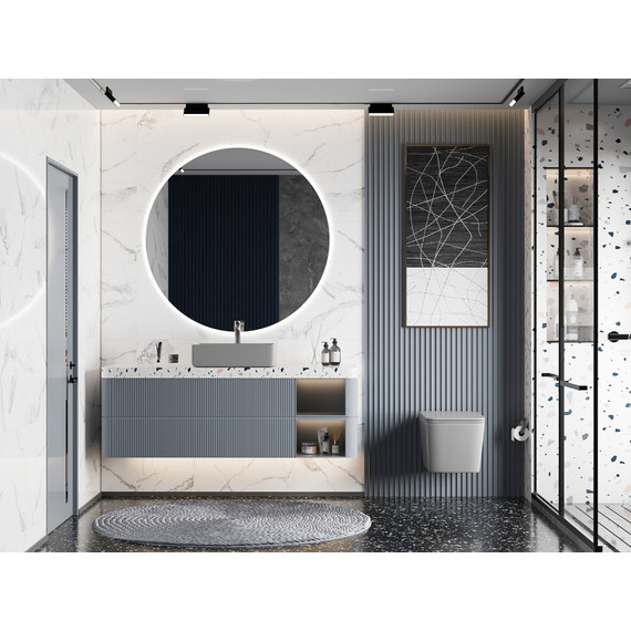 Унитаз подвесной безободковый Abber Rechteck AC1201MG с тонкой крышкой микролифт, серый матовый - фото 8