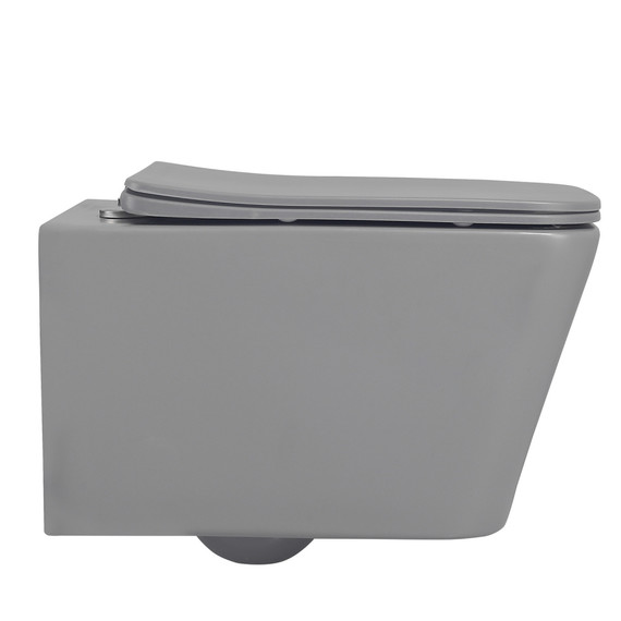 Унитаз подвесной безободковый Abber Rechteck AC1201MG с тонкой крышкой микролифт, серый матовый - фото 2
