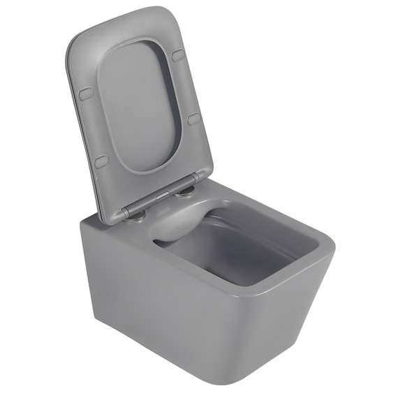 Унитаз подвесной безободковый Abber Rechteck AC1201MG с тонкой крышкой микролифт, серый матовый - фото 4
