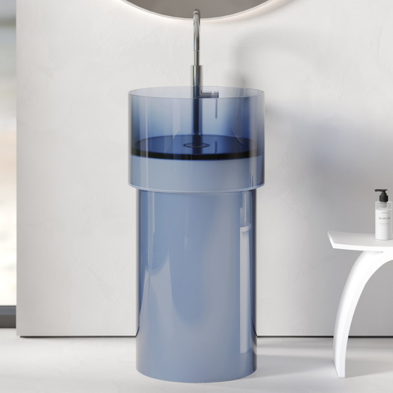 Раковина напольная прозрачная Abber Kristall 45 см AT2701Saphir-H, синий - фото 