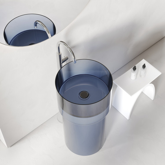 Раковина напольная прозрачная Abber Kristall 45 см AT2701Saphir-H, синий - фото 4