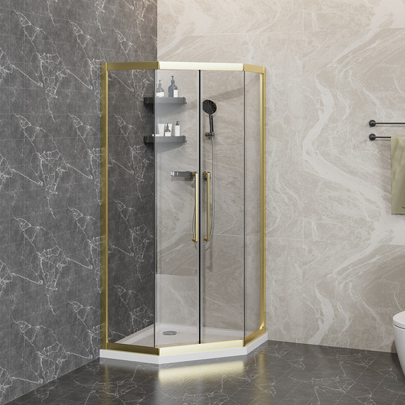 Душевое ограждение Azario OSAKA 100х100 см AZ-092K2-100-BGL-CL, золото брашированное/прозрачное - фото 8