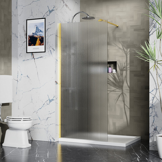 Душевая перегородка Azario Walk-in 90 см AZ-251-90-BGL-CRF (стекло 8 мм) золото брашированное/рифленое - фото 2