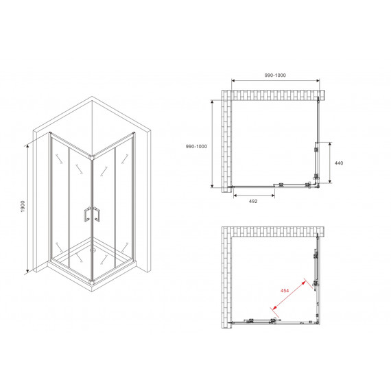 Душевое ограждение Abber Schwarzer Diamant 100х100 см AG02100B5, чёрный/прозрачное - фото 16