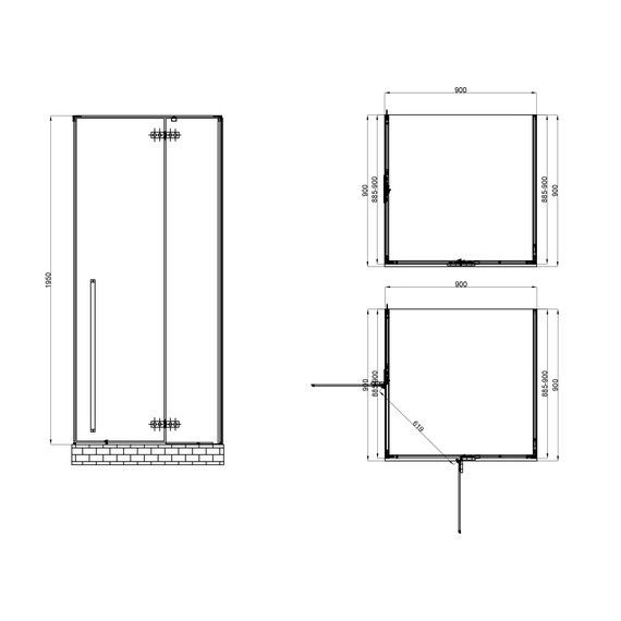 Душевое ограждение Abber Eins 90х90 см AG06099B (стекло 8 мм) чёрный/прозрачное - фото 15