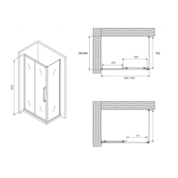 Душевое ограждение Abber Schwarzer Diamant 100х60 см AG30100BH-S60B, чёрный/прозрачное - фото 19