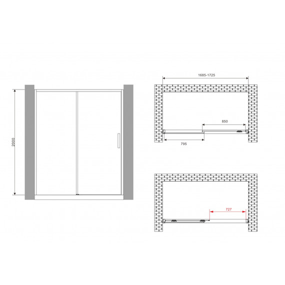 Душевая дверь Abber Komfort 170 см AG93170B (стекло 8 мм) чёрный/прозрачное - фото 6