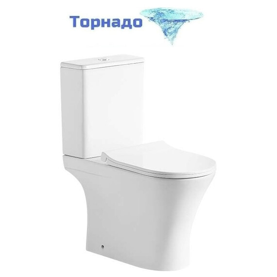 Унитаз-компакт безободковый Grossman Classic GR-4465SQ с тонкой крышкой микролифт (Система смыва торнадо) - фото 