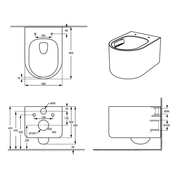 Унитаз подвесной с ультратонким ободком Grossman Thin Rim GR-5606SQ с тонкой крышкой микролифт (Система смыва торнадо) - фото 10