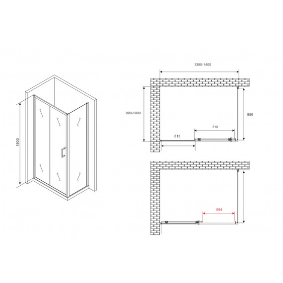 Душевое ограждение Abber Schwarzer Diamant 140х100 см AG301405-S1005, хром/прозрачное - фото 6
