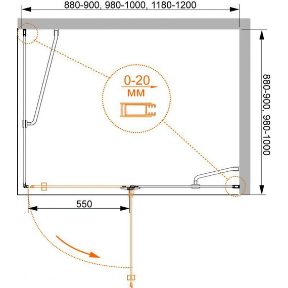 Душевое ограждение Cezares 120х80 см BERGAMO-W-AH-1-120/80-C-Cr-R, хром/прозрачное - фото 4