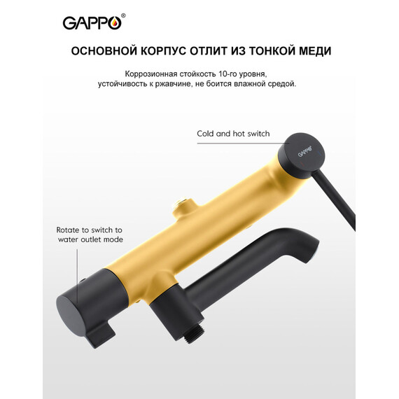 Душевая стойка Gappo G06-6 G2406-6 с поворотным изливом, чёрный, Цвет производителя: чёрный - фото 7