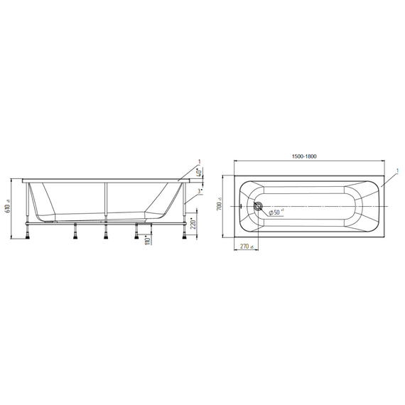 Ванна акриловая 1Marka RUAN 150x70 см 01руа15070 - фото 7