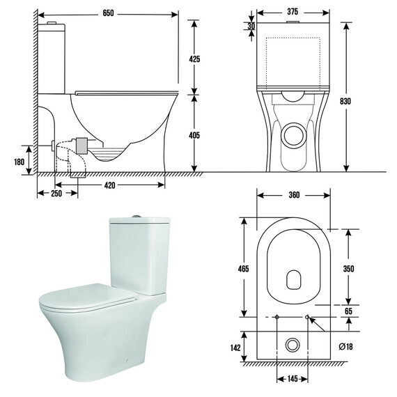 Унитаз-компакт безободковый Azario Amadeo AZ-2801-S с тонкой крышкой микролифт (система смыва Торнадо) - фото 15