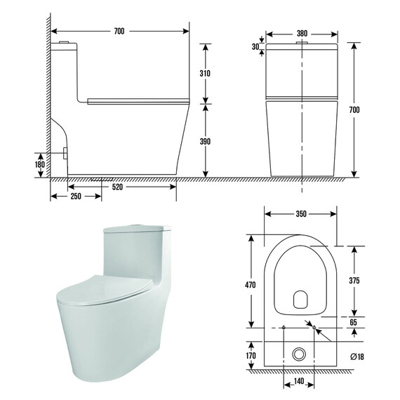 Унитаз-моноблок безободковый Azario Bais AZ-5003 с тонкой крышкой микролифт - фото 16