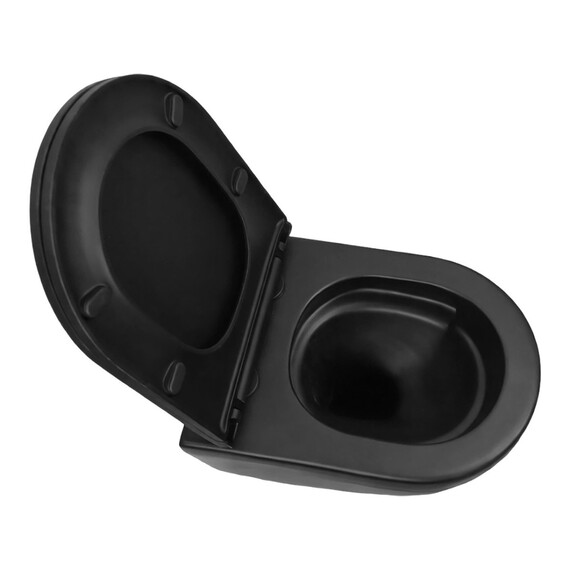 Унитаз подвесной безободковый Azario Ines Black AZ-W03-SB с тонкой крышкой микролифт (система смыва Торнадо) чёрный матовый - фото 5