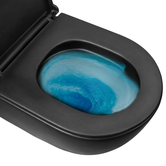 Унитаз подвесной безободковый Azario Ines Black AZ-W03-SB с тонкой крышкой микролифт (система смыва Торнадо) чёрный матовый - фото 2