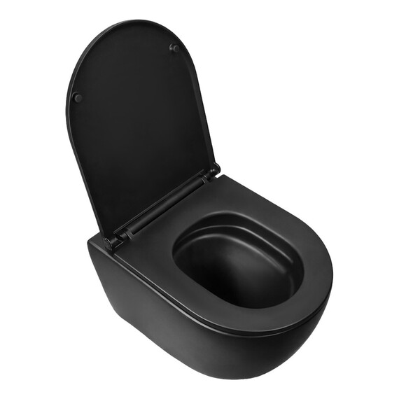 Унитаз подвесной безободковый Azario Ines Black AZ-W03-SB с тонкой крышкой микролифт (система смыва Торнадо) чёрный матовый - фото 7