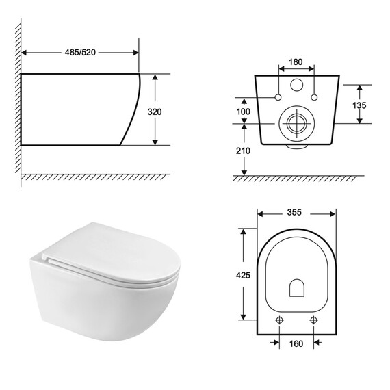 Унитаз подвесной безободковый Azario Ines White AZ-W03-SW с тонкой крышкой микролифт (система смыва Торнадо) - фото 11