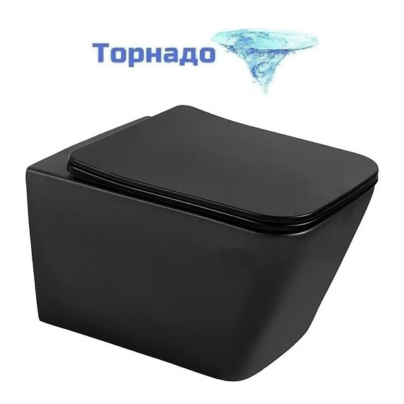 Унитаз подвесной безободковый Azario Dezi Black AZ-W05-SB с тонкой крышкой микролифт (система смыва Торнадо) чёрный матовый - фото 