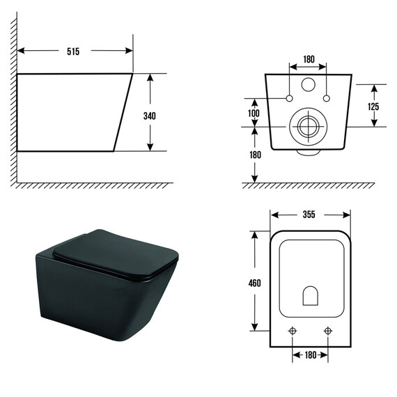 Унитаз подвесной безободковый Azario Dezi Black AZ-W05-SB с тонкой крышкой микролифт (система смыва Торнадо) чёрный матовый - фото 14