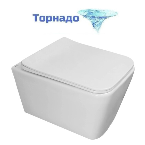Унитаз подвесной безободковый Azario Dezi White AZ-W05-SW с тонкой крышкой микролифт (система смыва Торнадо) - фото 