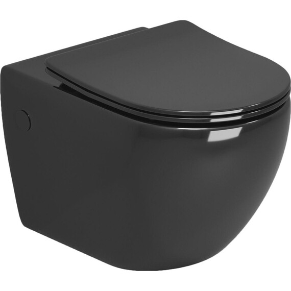 Унитаз подвесной безободковый Grossman Color GR-4411blackS с крышкой микролифт, чёрный глянцевый, Цвет производителя: чёрный - фото 