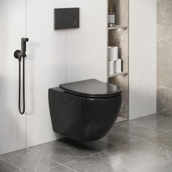 Унитаз подвесной безободковый Grossman Color GR-4411blackS с крышкой микролифт, чёрный глянцевый, Цвет производителя: чёрный - фото 5