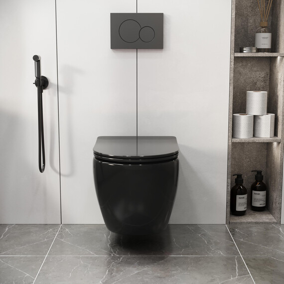 Унитаз подвесной безободковый Grossman Color GR-4411blackS с крышкой микролифт, чёрный глянцевый, Цвет производителя: чёрный - фото 6