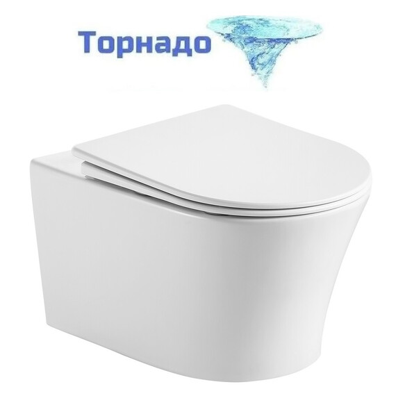 Унитаз подвесной с ультратонким ободком Grossman Thin Rim GR-5604SQ с тонкой крышкой микролифт (Система смыва торнадо) - фото 
