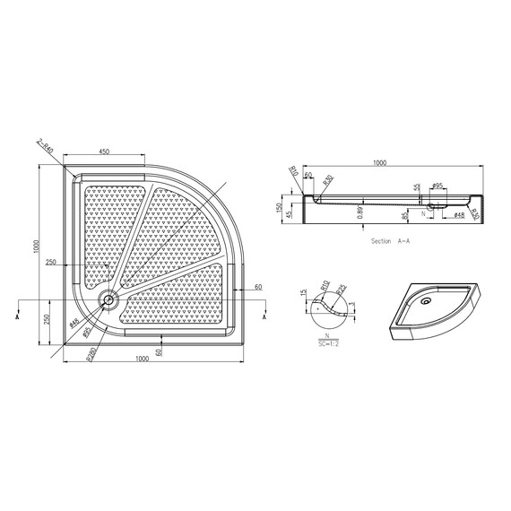 Акриловый поддон Azario 100х100 см P210 R/L - фото 2