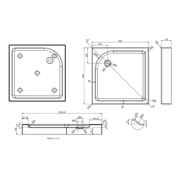 Акриловый поддон Azario 90х90 см P19L/R - фото 2