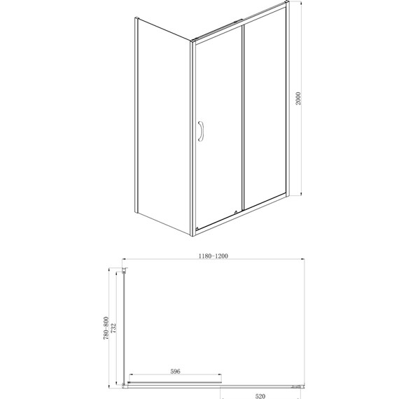 Душевое ограждение Azario Milton 120х80 см AZ-ND1131 R 1200 BLACK, черный/прозрачное - фото 3